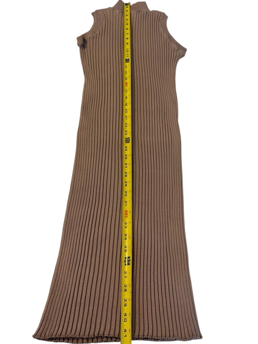 Zara Ribbed Knit Midi Dress Sleeveless Mock Neck Taupe XS S Minimalist Coastal - Picture 3 of 6